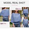 imageDokotoo Women Blouses Dressy Casual 34 Length Sleeve Womens Tops Boat Neck Batwing Dolman TopBeau Blue