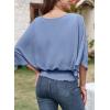 imageDokotoo Women Blouses Dressy Casual 34 Length Sleeve Womens Tops Boat Neck Batwing Dolman TopBeau Blue