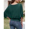 imageDokotoo Women Blouses Dressy Casual 34 Length Sleeve Womens Tops Boat Neck Batwing Dolman TopBlackish Green