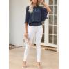 imageDokotoo Women Blouses Dressy Casual 34 Length Sleeve Womens Tops Boat Neck Batwing Dolman TopDark Blue