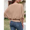 imageDokotoo Women Blouses Dressy Casual 34 Length Sleeve Womens Tops Boat Neck Batwing Dolman TopPale Khaki