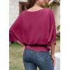 imageDokotoo Women Blouses Dressy Casual 34 Length Sleeve Womens Tops Boat Neck Batwing Dolman TopPitaya Pink