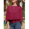 imageDokotoo Women Blouses Dressy Casual 34 Length Sleeve Womens Tops Boat Neck Batwing Dolman TopRed Dahlia