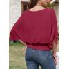 imageDokotoo Women Blouses Dressy Casual 34 Length Sleeve Womens Tops Boat Neck Batwing Dolman TopRed Dahlia