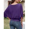 imageDokotoo Women Blouses Dressy Casual 34 Length Sleeve Womens Tops Boat Neck Batwing Dolman TopTillandsia Purple