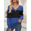 imageDokotoo Women Blouses Dressy Casual Color Block Long Sleeve Shirts V Neck Tops Fall Outfits 2025Black Blue