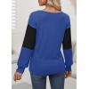 imageDokotoo Women Blouses Dressy Casual Color Block Long Sleeve Shirts V Neck Tops Fall Outfits 2025Black Blue