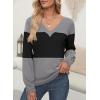 imageDokotoo Women Blouses Dressy Casual Color Block Long Sleeve Shirts V Neck Tops Fall Outfits 2025Black Grey