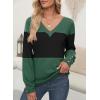 imageDokotoo Women Blouses Dressy Casual Color Block Long Sleeve Shirts V Neck Tops Fall Outfits 2025Blackish Green