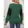 imageDokotoo Women Blouses Dressy Casual Color Block Long Sleeve Shirts V Neck Tops Fall Outfits 2025Blackish Green