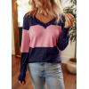 imageDokotoo Women Blouses Dressy Casual Color Block Long Sleeve Shirts V Neck Tops Fall Outfits 2025Blue Stripe
