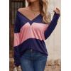 imageDokotoo Women Blouses Dressy Casual Color Block Long Sleeve Shirts V Neck Tops Fall Outfits 2025Blue Stripe