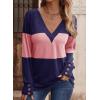 imageDokotoo Women Blouses Dressy Casual Color Block Long Sleeve Shirts V Neck Tops Fall Outfits 2025Blue Stripe