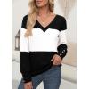 imageDokotoo Women Blouses Dressy Casual Color Block Long Sleeve Shirts V Neck Tops Fall Outfits 2025Color Black