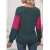 imageDokotoo Women Blouses Dressy Casual Color Block Long Sleeve Shirts V Neck Tops Fall Outfits 2025Evergreen