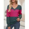 imageDokotoo Women Blouses Dressy Casual Color Block Long Sleeve Shirts V Neck Tops Fall Outfits 2025Evergreen