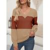 imageDokotoo Women Blouses Dressy Casual Color Block Long Sleeve Shirts V Neck Tops Fall Outfits 2025Light French Beige