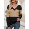imageDokotoo Women Blouses Dressy Casual Color Block Long Sleeve Shirts V Neck Tops Fall Outfits 2025Parchment