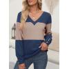 imageDokotoo Women Blouses Dressy Casual Color Block Long Sleeve Shirts V Neck Tops Fall Outfits 2025Sail Blue
