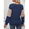 imageDokotoo Women Blouses Dressy Casual Color Block Long Sleeve Shirts V Neck Tops Fall Outfits 2025Sail Blue