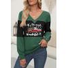 imageDokotoo Women Blouses Dressy Casual Color Block Long Sleeve Shirts V Neck Tops Fall Outfits 2025X1 Blackish Green