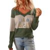imageDokotoo Women Blouses Dressy Casual Color Block Long Sleeve Shirts V Neck Tops Fall Outfits 2025X1 Vineyard Green