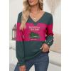 imageDokotoo Women Blouses Dressy Casual Color Block Long Sleeve Shirts V Neck Tops Fall Outfits 2025X2 Evergreen