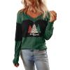 imageDokotoo Women Blouses Dressy Casual Color Block Long Sleeve Shirts V Neck Tops Fall Outfits 2025X3 Blackish Green