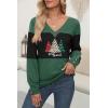 imageDokotoo Women Blouses Dressy Casual Color Block Long Sleeve Shirts V Neck Tops Fall Outfits 2025X3 Blackish Green
