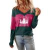 imageDokotoo Women Blouses Dressy Casual Color Block Long Sleeve Shirts V Neck Tops Fall Outfits 2025X3 Evergreen