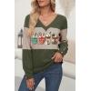 imageDokotoo Women Blouses Dressy Casual Color Block Long Sleeve Shirts V Neck Tops Fall Outfits 2025X3 Vineyard Green