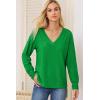 imageDokotoo Women Blouses Dressy Casual V Neck Long Sleeve Shirts Buttons Hollow Out Lace Embroidered TopsBright Green