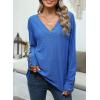 imageDokotoo Women Blouses Dressy Casual V Neck Long Sleeve Shirts Buttons Hollow Out Lace Embroidered TopsDark Blue