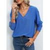 imageDokotoo Women Blouses Dressy Casual V Neck Long Sleeve Shirts Buttons Hollow Out Lace Embroidered TopsDark Blue