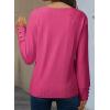 imageDokotoo Women Blouses Dressy Casual V Neck Long Sleeve Shirts Buttons Hollow Out Lace Embroidered TopsHot Pink