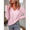 imageDokotoo Women Blouses Dressy Casual V Neck Long Sleeve Shirts Buttons Hollow Out Lace Embroidered TopsLight Pink