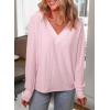 imageDokotoo Women Blouses Dressy Casual V Neck Long Sleeve Shirts Buttons Hollow Out Lace Embroidered TopsLight Pink