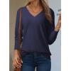 imageDokotoo Women Blouses Dressy Casual V Neck Long Sleeve Shirts Buttons Hollow Out Lace Embroidered TopsNavy Blue