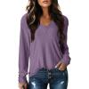 imageDokotoo Women Blouses Dressy Casual V Neck Long Sleeve Shirts Buttons Hollow Out Lace Embroidered TopsPurple