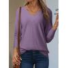 imageDokotoo Women Blouses Dressy Casual V Neck Long Sleeve Shirts Buttons Hollow Out Lace Embroidered TopsPurple