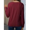 imageDokotoo Women Blouses Dressy Casual V Neck Long Sleeve Shirts Buttons Hollow Out Lace Embroidered TopsRed Dahlia