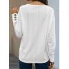 imageDokotoo Women Blouses Dressy Casual V Neck Long Sleeve Shirts Buttons Hollow Out Lace Embroidered TopsWhite