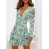 imageDokotoo Womens 2024 Summer Spring V Neck Ruffle Chiffon Elegant Tie Knot Mini Short Swing Skater Dresses1 Green