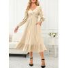 imageDokotoo Womens 2024 Wrap VNeck Twist Knot Long Sleeve Empire Waist Midi Maxi Dress ALine Ruched Flowy Dress with PocketsBeige