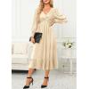 imageDokotoo Womens 2024 Wrap VNeck Twist Knot Long Sleeve Empire Waist Midi Maxi Dress ALine Ruched Flowy Dress with PocketsBeige