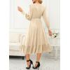 imageDokotoo Womens 2024 Wrap VNeck Twist Knot Long Sleeve Empire Waist Midi Maxi Dress ALine Ruched Flowy Dress with PocketsBeige
