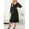 imageDokotoo Womens 2024 Wrap VNeck Twist Knot Long Sleeve Empire Waist Midi Maxi Dress ALine Ruched Flowy Dress with PocketsBlack