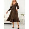 imageDokotoo Womens 2024 Wrap VNeck Twist Knot Long Sleeve Empire Waist Midi Maxi Dress ALine Ruched Flowy Dress with PocketsBrown
