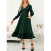 imageDokotoo Womens 2024 Wrap VNeck Twist Knot Long Sleeve Empire Waist Midi Maxi Dress ALine Ruched Flowy Dress with PocketsGreen 2