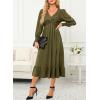 imageDokotoo Womens 2024 Wrap VNeck Twist Knot Long Sleeve Empire Waist Midi Maxi Dress ALine Ruched Flowy Dress with PocketsGreen
